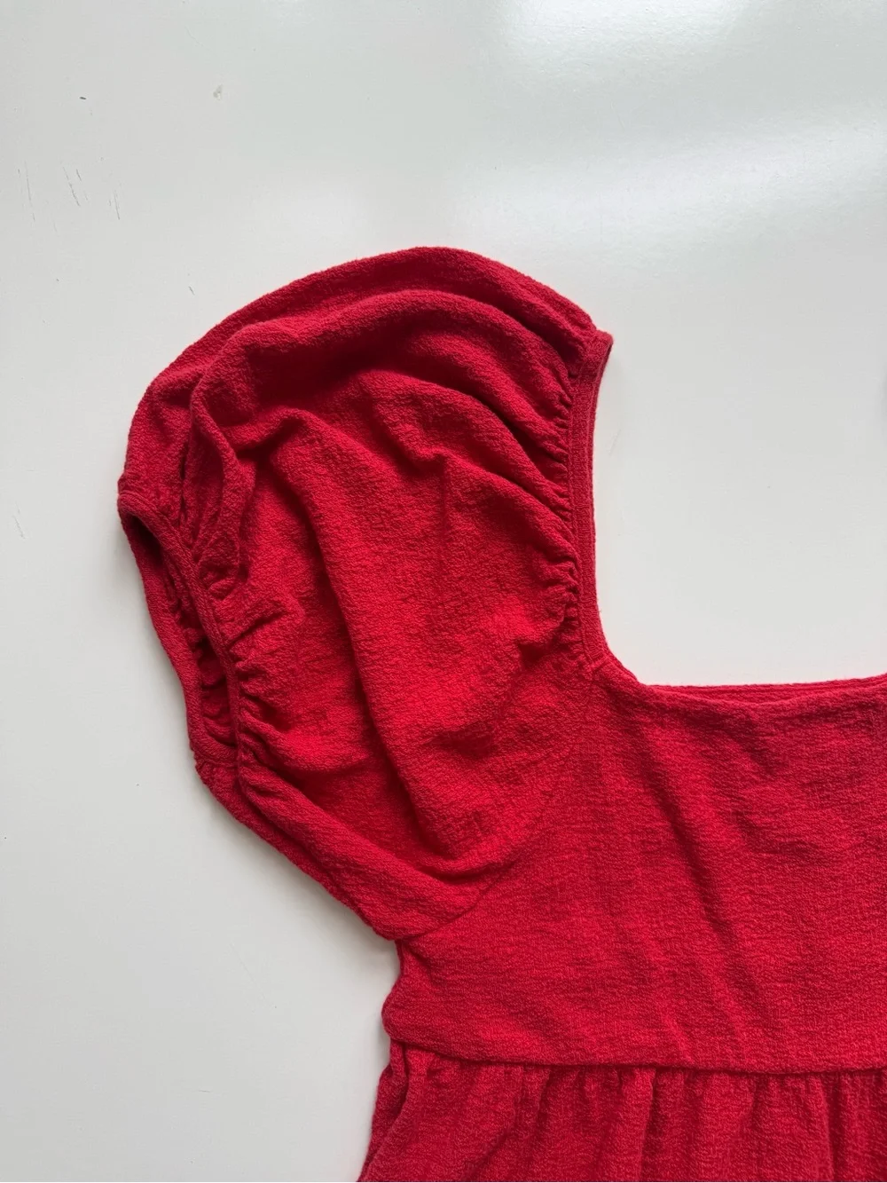 Madewell Red Puff Sleeve Square Neck Peplum Cotton Peasant Top Size XXS